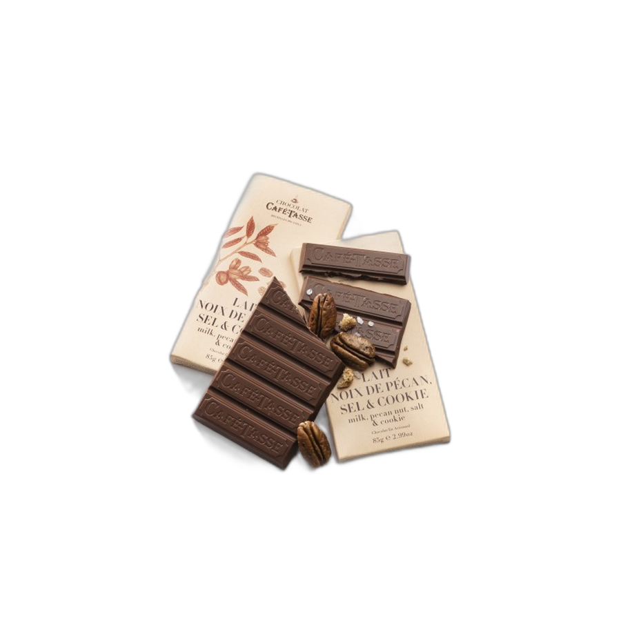 Шоколад молочный (пекан, соль, печенье) Milk chocolate family bar with pecan, salt, & cookies CAFE-TASSE, 85г