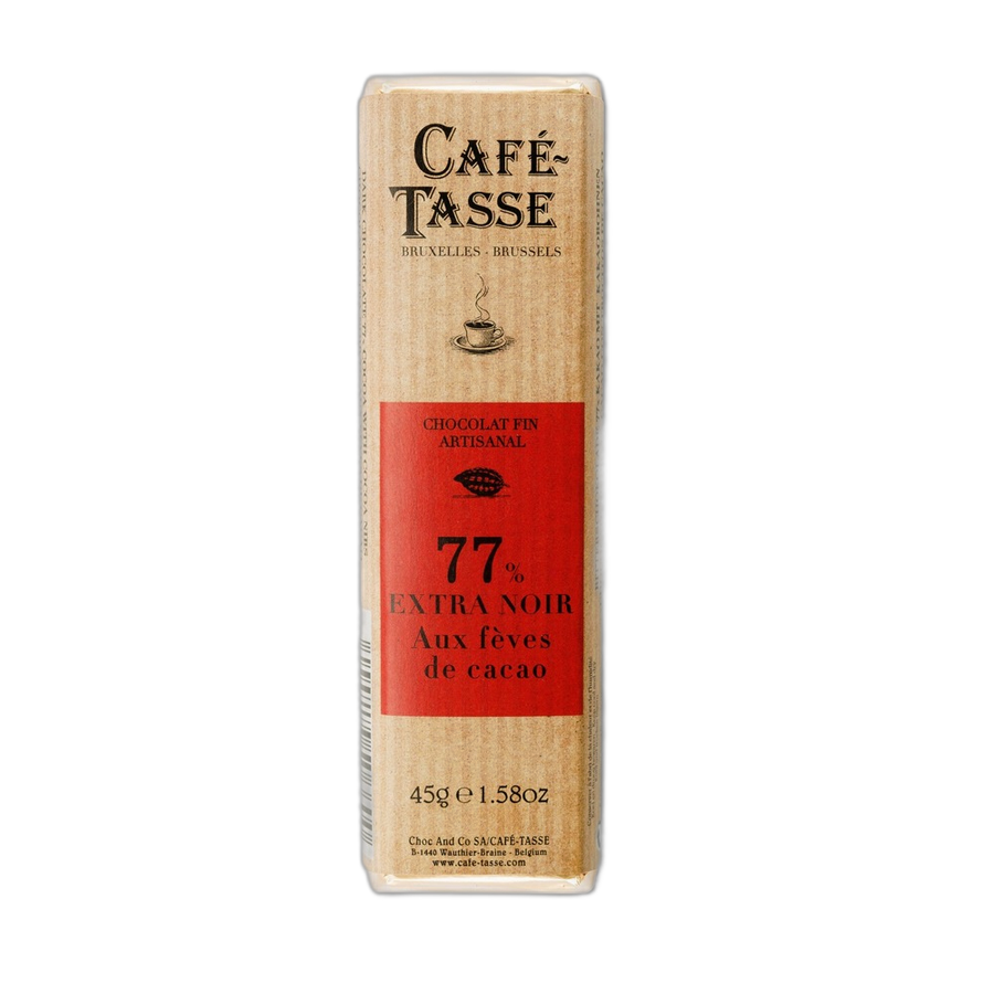 Шоколад темный Dark chocolate bar 77% with Cocoa nibs CAFE-TASSE, 45г