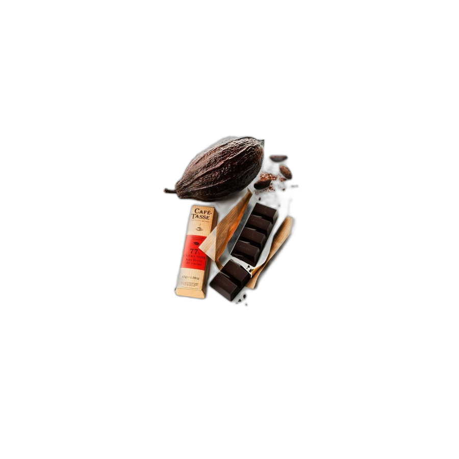 Шоколад темный Dark chocolate bar 77% with Cocoa nibs CAFE-TASSE, 45г