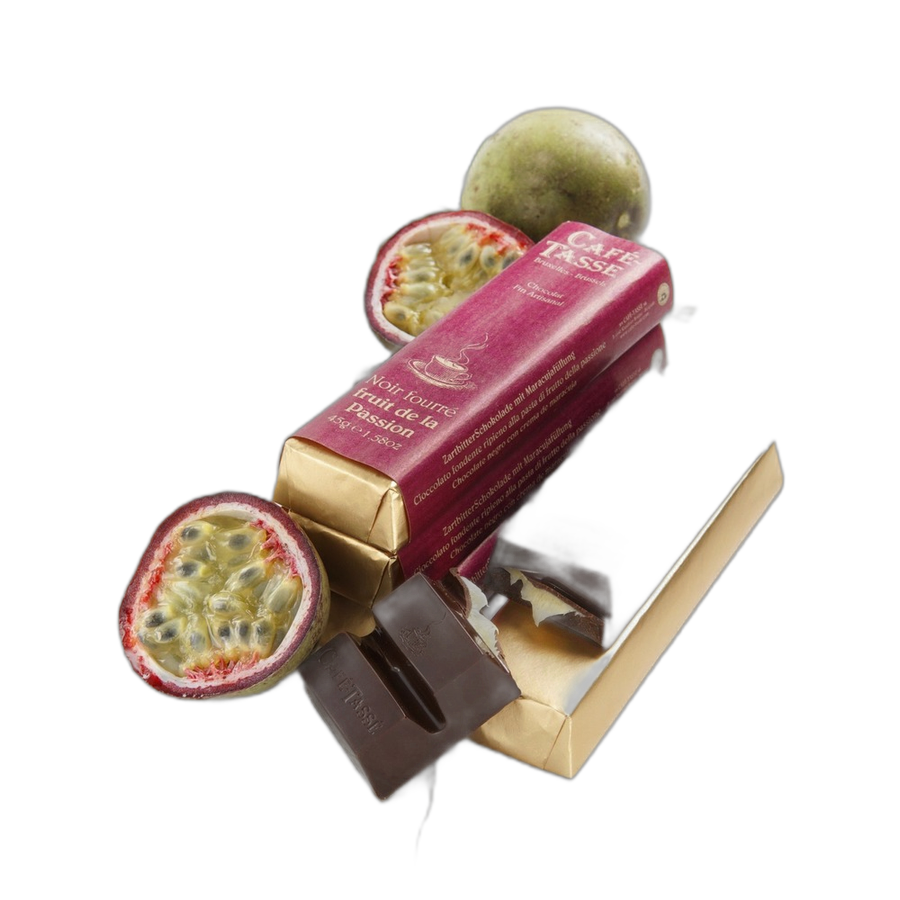 Шоколад темный (маракуйя) Dark chocolate bar with Passion fruit paste filling CAFE-TASSE, 45г