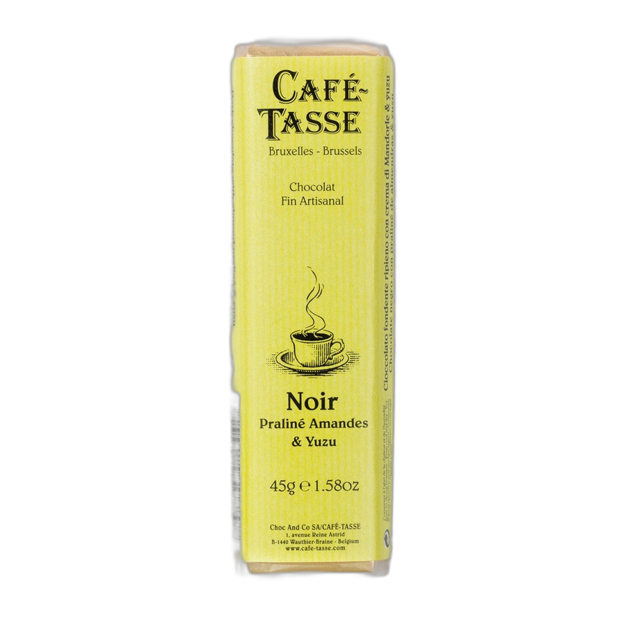 Шоколад темный (юдзу) Dark chocolate bar with Almond praline & Yuzu CAFE-TASSE, 45г