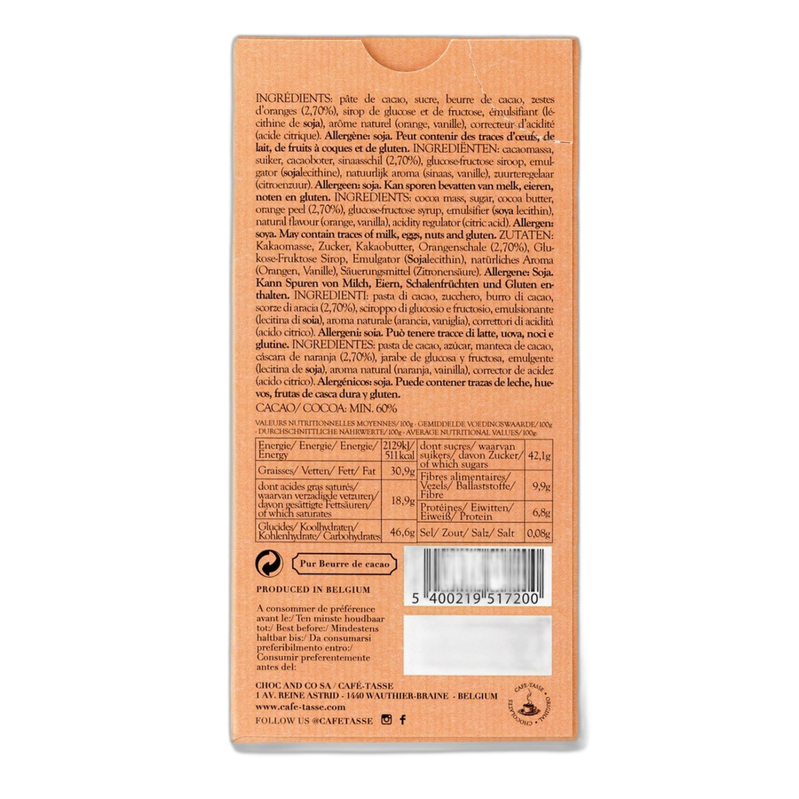 Шоколад темный (апельсин) Dark chocolate family bar with orange CAFE-TASSE, 85г