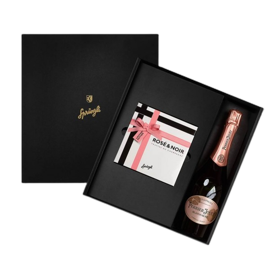 Набор трюфели Rose&Noir, Perrier-Jouet Blason Rose шампанское, SPRUNGLI, 930 гр